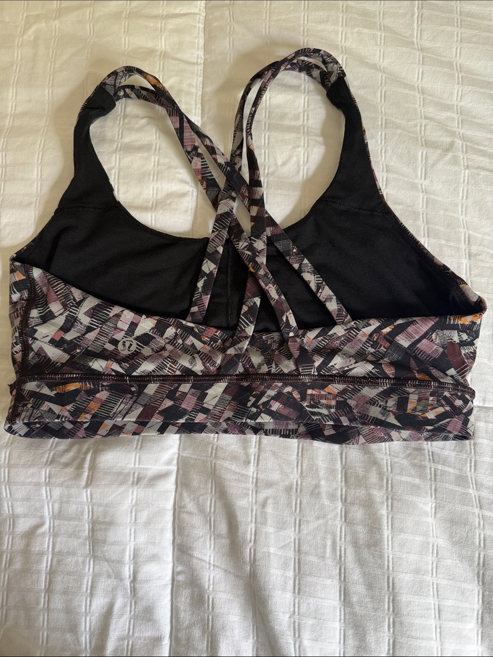 Lululemon Printed Strappy Sports Bra - Black & Mauve size 8